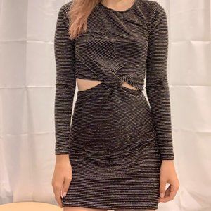 Top Shop Women Cut Out Stomach Knot Mini Dress Long Sleeve Black White Size 6